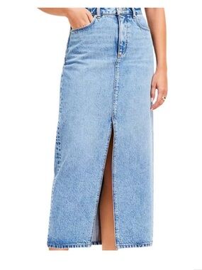 LOFT Light Wash Denim Midi Skirt with Front Slit